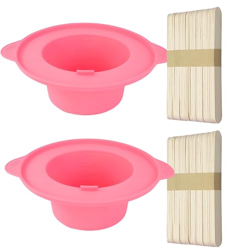 Image of 14 oz Silicone Wax Warmer Liner, Silicone Wax Bowl for Wax Warmer, Non-Stick Wax Melt Warmer Wax Pot, Reusable Wax Melt Liner with 100 Pcs Waxing Sticks Body Hair Removal Sticks (2pcs Pink)