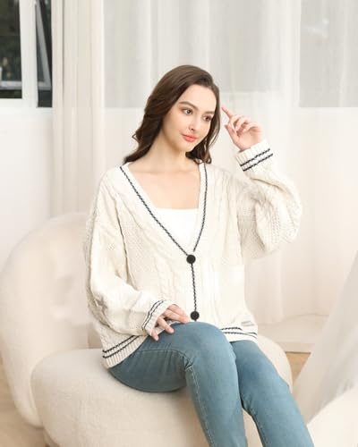Women Star Embroidery Cardigan Long Sleeve V Neck Knit Sweater Oversized Button Down Knitwear Coat Outerwear4