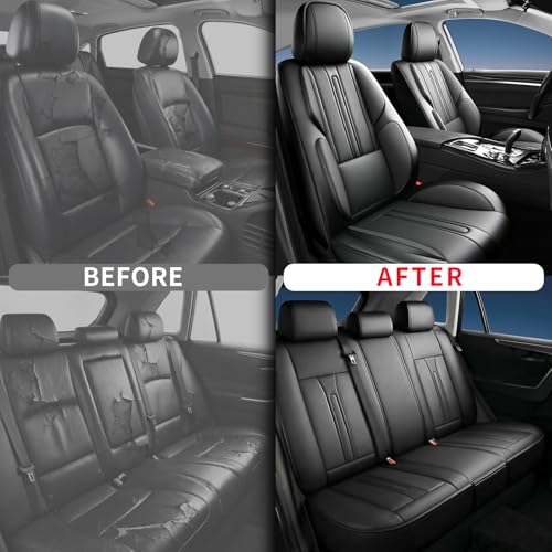 Image of Fit Acadia Car Seat Covers (5 Seats Full Set) Compatible with GMC Acadia 2007-2024 2025 2026 - Full Coverage Premium Breathable Leather,Airbag Compatible,Waterproof & All-Weather,Black