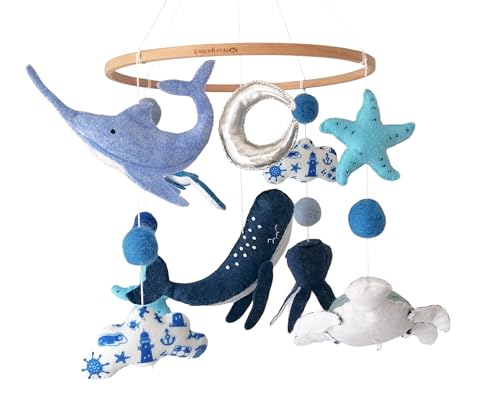 Baby Mobile Ocean, Nautical Crib Mobile, Under The Sea Baby Mobile,Baby Shower Gift,Blue Color Mobile,Boy Nursery Mobile Felt,Sea Animals Mobile,Ocean Crib Mobile