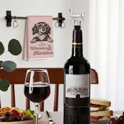 Image of Dachshund Kitchen Towels with Wine Bottle Stopper 24x14 Inch, Dachshund Gifts Reusable Dish Towels for Kitchen Living room Bars Decor, Wine Gift Weiner Dog Gifts for Women Men Christmas Birthday Gift