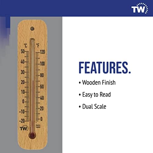 Traditional Wooden Room Thermometer to Measure Room Temperature - Can be used Indoor or Outdoor and is Ideal for Home, Office, Garden, Greenhouse or Garage