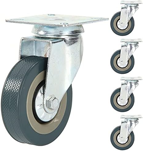 Youyijia 4pcs Swivel Castor Rubber Heavy Duty 75mm Swivel Castor Double Bearing Heavy Duty for Furniture Rubber Swivel Trolley Caster 360KG(4 without Brake)