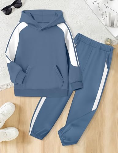 Boys Clothes Hoodie Kids Boys' Clothing Sets Stripe Color Block Sweatsuit 2pcs Long Sleeve Outfits with Pocket 6-12y