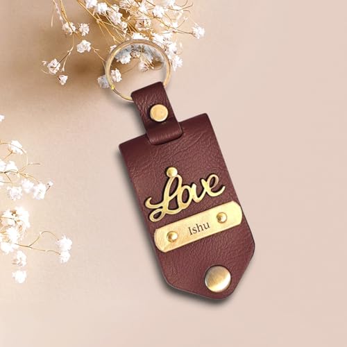 Image of Personalised Leather Keychain with Custom Name & Charm, Unisex, Modern Style, Customisable