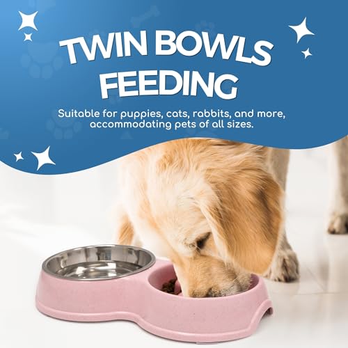 Fur & Bone Double Slow Feeder Dog Bowl | Raised Dog Bowl with Non-Slip Bottom | Stainless Steel Bowl | Detachable Raised Cat Bowl (Pink) - Image 4