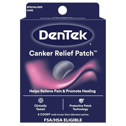 DenTek Canker Relief Patches for Canker Sore Pain Relief, Helps Relieve Soreness from Braces & Oral Wounds, 6 Count