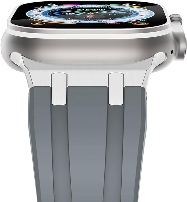 Image of Compatible Apple Ultra Watch Band 49mm 45mm 44mm 42mm Liquid Silicone Design Strap with Stainless Steel Adapter for iWatch SE Series 9 8 7 6 5 4 3 2 and Ultra for Men and Women