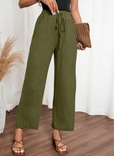 Image of Acelitt Women Casual Lightweight Drawstring Elastic Waist Pants with Pockets, S-XXL