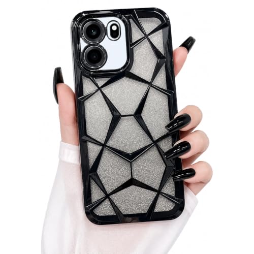 Image of VONZEE Gradient Glitter Case for Oneplus Nord Ce6, Luxury Electroplated 3D Cube, Diamond Bling Shiny Soft TPU Clear Shockproof Women Girls Protective Phone Cover (Black)
