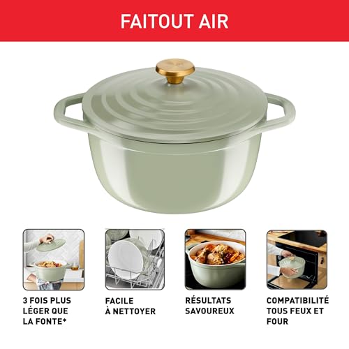 Tefal Cocotte ronde 24 cm AIR SOFT Lichen en fonte d''aluminium induction E2664625 - vue 5