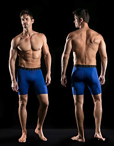 ATHLIO Men\'s Athletic Cool Dry Compression Shorts, Sports Performance Active Running Tights, 3pack(bsp06) - Black/Charcoal/Blue, X-Large