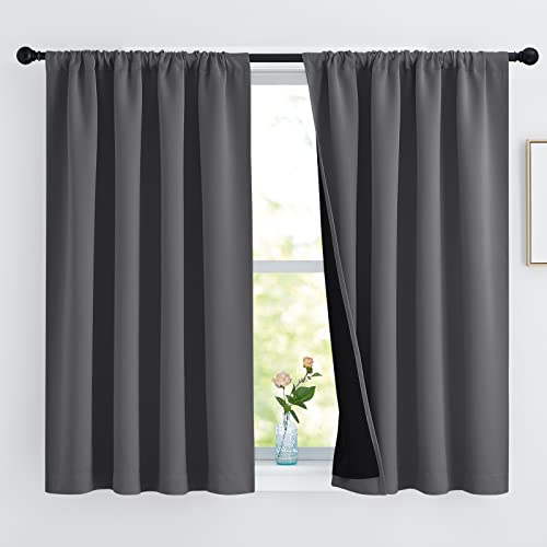 NICETOWN 100% Blackout Curtains for Bedroom with Rod Pocket, Thermal Insulated 2-Layer Lined Drapes, Energy Efficiency Window Draperies for Dining Roo
