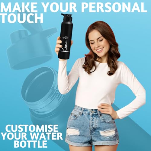 Image of Caspian Hike Customised Stainless Steel Water Bottle 1L, Combo Black with Logo Print - Personalised Water Bottle with Your Name Print for School Office Gym- Perfect for Corporate Gifting (Set of 2)