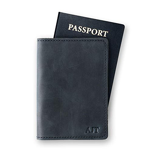 Pegai Personalized Passport Cover 100% Soft Touch Rustic Leather, Travel Document Holder Organizer Case, Slim And Lightweight Minimalist Design (Charcoal Black) #TOP4