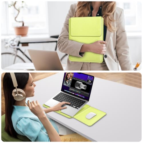 Image of Fintie Sleeve Case for MacBook Neo 13 Inch, MacBook Air 13.6 /13.3 Inch, MacBook Pro 13 Inch, Other Up to 13 inch Laptop Tablet - Slim Bag Cover with Stand, Synthetic Leather, Magnetic Closure, Citrus