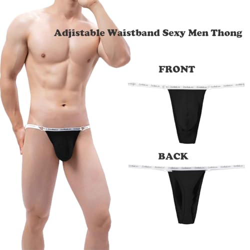 ZONBAILON Sexy Thongs for Men Adjustable Waist Bulge Pouch G Strings 1 or 2 or 4 Pack2