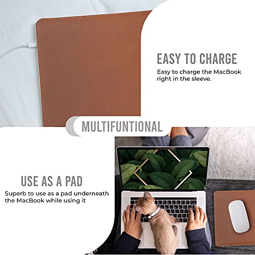 Envoy Leather Macbook Air M2 Sleeve Fits Any 13, 14, 16 Inch - Genuine Full Grain Leather Laptop Case, Pro Slim Mac Cover With Real Wool Lined Pocket, Saddle #TOP7