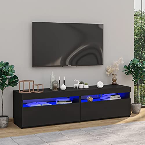 DYRJDJWIDHW Meuble TV LED,Meuble TV 180 cm Longueur,Meubles TV 2 pcs avec lumières LED Noir 75x35x40 cmConvient au Salon, à la Chambre à Coucher, à la...