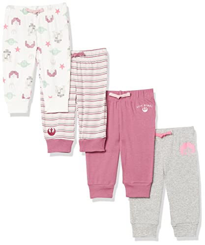 Image of Amazon Essentials Disney | Marvel | Star Wars | Princess Baby Girls' Pants, Pack of 4