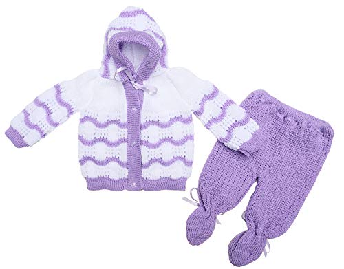 FLVFF Baby Fashion Newborn Boy's Girl's Unisex Warm Winter Crochet Set 2 Pieces (White/Purple)
