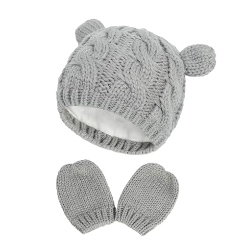 Image of RAOEXI Unisex Baby Toddler Hat and Mitten Set Winter Knitted Thick Warm Beanie Cap Gloves for Infant Boys Girls