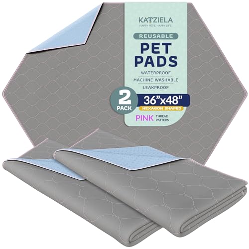 Image of Katziela Washable Pet Pads - (2 Pack 36In x 48In Hexagon) Super Absorbent Waterproof Reusable Dog Pee Pads for Dogs, Washable Puppy Pads for Potty Training, Housebreaking Washable Pee Pads for Dogs
