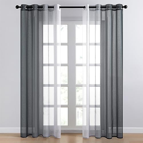 Topfinel Tende per Interni Voile Gradiente in Lino Tende Camera da Letto Moderna con Occhielli Tende Nero Semitrasparenti per Soggirono Tenda Trasparente Leggera per Finestra 140x225 CM-2 Pezzi