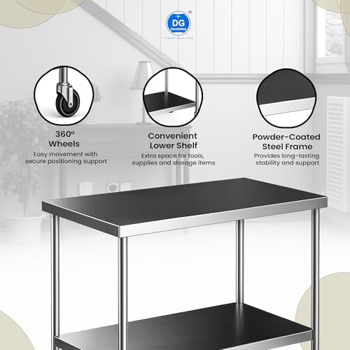 Image of Stainless Steel (SS Table, 32 x 23 x 31.5 (1 Under Shelf + Wheels))
