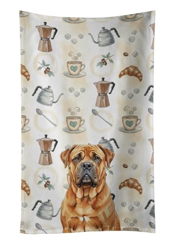 Caroline's Treasures Red Bullmastiff Coffee Bar Kitchen Towel Velour Plush Front and Cotton Loop Back Machine Washable