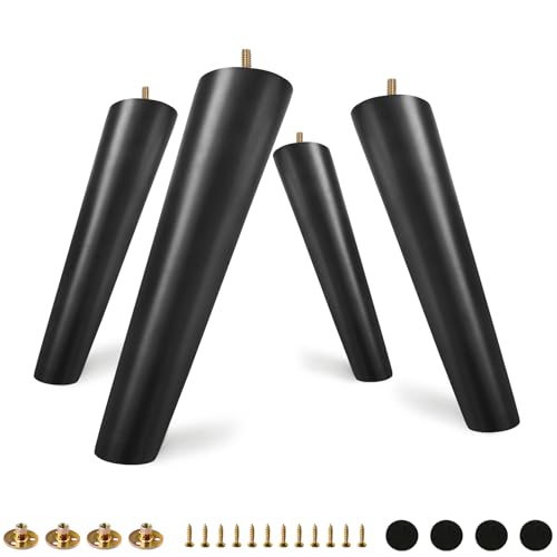 FoDau770 Black Rubber Wood Furniture Legs 8 Inches, Slant Tapered Wood Legs Mid Century Sofa Legs Set of 4, 5/16\" UNC Furniture Feet Replacement Legs for Cabinet Sofa Couch Dresser Chair Ottoman Table