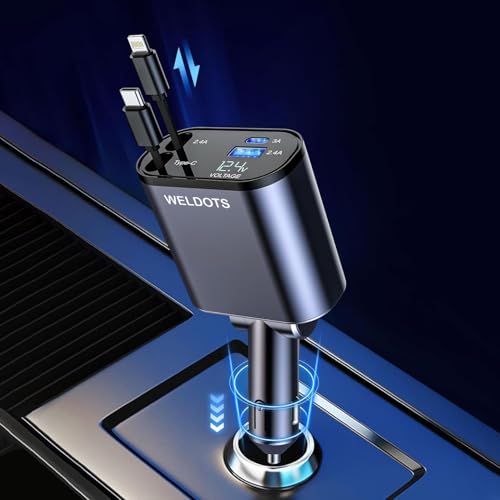 Weldots Retractable Car Charger, 100W 4 in 1 Super Fast Charge Car...