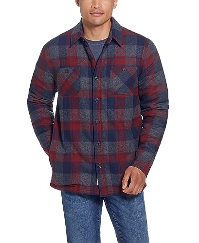 Image of Weatherproof Vintage Mens Hooded and Non-Hooded Sherpa Lined Soft Brushed Plaid Flannel Button-Down Shirt Jacket