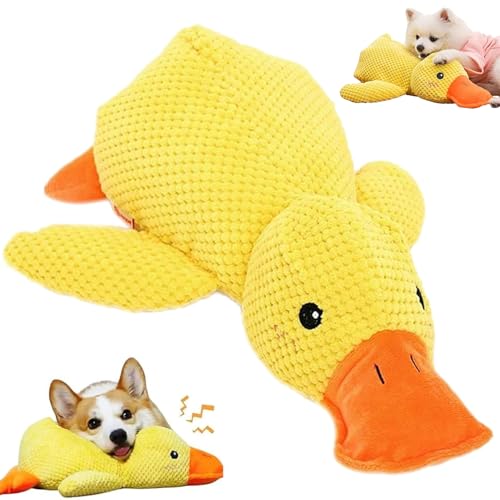 Anti Stress Ente Hund,32*28 cm Quack-Quack Duck Hundespielzeug,Interaktives Hundespielzeug Ente,Quietschspielzeug Hund Kuscheltier,Gelbes Quietschspielzeug für Hunde,für Kleine,Mittlere,Große Hunde