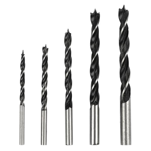 5PC Brad Point Wood Drill Bit Set – 4mm, 5mm, 6mm, 8mm & 10mm – Carbon Steel Drill Bits for DIY, Furniture Repairs & Woodworking (5pc Drill Set)