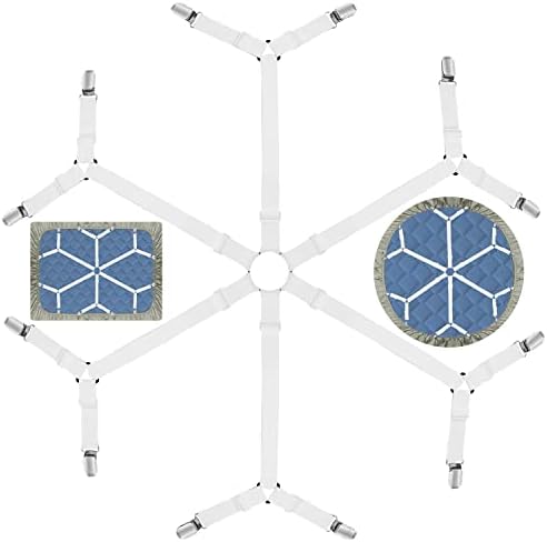 ASTINI Sheet Fasteners Adjustable Elastic Bed Sheet Holder Straps for Full,Queen,King Twin Bed,6 Way Cross Sheet Clips Suspenders Band,Fitted Round and Square Mattresses.(White)