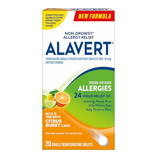 Alavert 24 Hour Allergy Relief Tablets, Non-Drowsy Antihistamine, Orally Disintegrating Allergy Tablets, Loratadine 10 mg, Citrus Burst Flavor, 18 Count