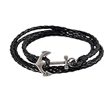 MiiFort Black Anchor Leather Wrap Bracelets for Men Women Family Couple Birthday Christmas