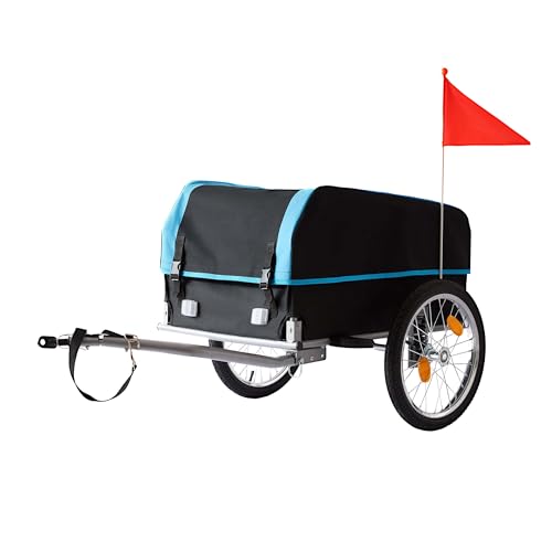 Relaxdays Fahrradanhänger Lastenanhänger, klappbar, 120L, Regenschutz, Fahne, HBT 59x124x69cm, Fahrradwagen,schwarz-blau