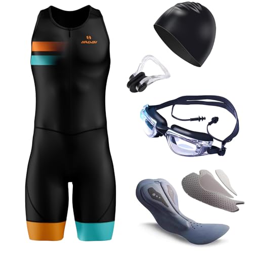 Traje de Triatlón de una Pieza para Hombre＋Acolchado Profesional de Competición,Ligero,Sin Mangas,Traje de Triatlón para Hombre,para Carreras,Ciclismo,Natación (TYP-7,M)