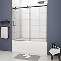 QUAWIP Bathtub Shower Door Sliding Door with 5/16" Tempered Glass and Polished Finish Semi-Frameless Tub Door for Shower (Matte Black, 60"x58")