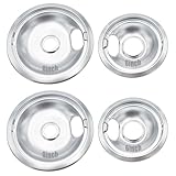 4 Pack 316048413 and 316048414 Stove Burner Drip Pans Compatible with Frigidaire Ken-more Whirl-pool Electric Range, No-Bend Chrome Stove Burner Drip Pan（2 x 6 in + 2 x 8 in）