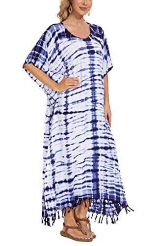 Image of Beautybatik Women Hippie Tie Dye Caftan Kaftan Loungewear Maxi Plus Size Long Dress XL to 4X