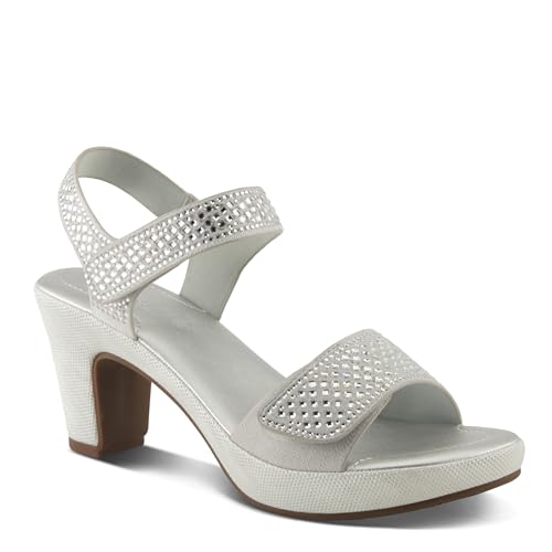 PATRIZIA Women's SHINE Hook and Loop Platform Heels - Microsuede Upper, Crystal-Adorned Straps, Adjustable Fit