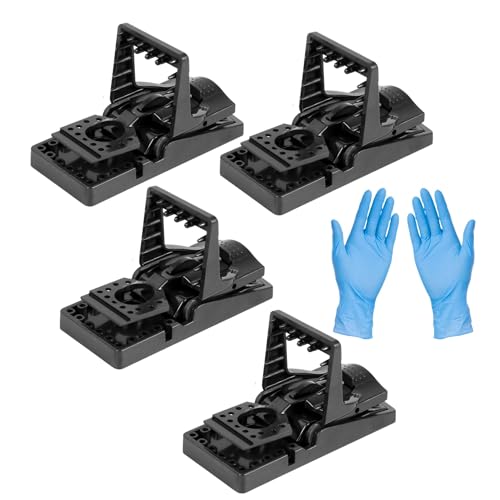 4 trampas para ratones extrafuertes, fáciles de colocar, que matan al instante con guantes desechables
