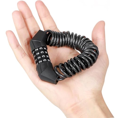 Image of Pivalo Anti-Theft Cable Lock with 4 Digit Resettable Combination Multi-Purpose Heavy Duty Long Coiled Security Protection Locks for Bike Cycle Helmet and Luggage (Pack of 1, Black)