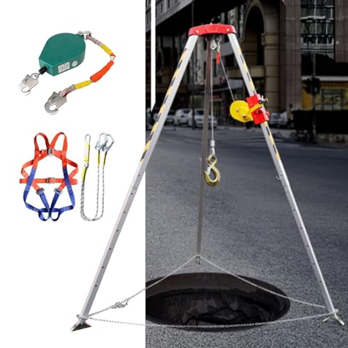 Confined Space Tripod Hoist, Commercial Aluminum Emergency Firefighting Lifting And Rescue Equipment, for Deep Well High Places Cliffs Tunnel, 1200/ 1800/ 2600 Lbs Winch ( Size : 1800LBS Winch+Safe Be