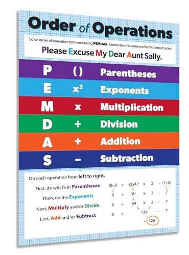 5th 6th 7th Grade Math Poster PEMDAS Order of Operations Algebra Anchor Chart for Classroom Decor Educational Resource(Unframed,