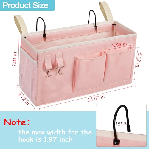 Image of Loghot Bedside Caddy /Bedside Storage Bag Hanging Organizer for Bunk and Hospital Beds,Dorm Rooms Bed Rails,Can be Placed Glasses,Books,Mobile Phones,Keys (Light Pink)