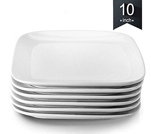 Dinner Plates, KOMUEE Porcelain Square Dinner Plates - 10 Inch - Set of 6, White